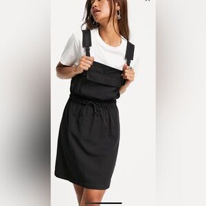 Tie Waist Nylon Overall Mini Pinafore Dress